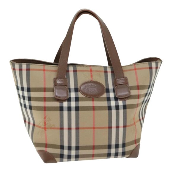 BURBERRY Nova Check Tote Bag Canvas Leather Beige Brown gold Auth ep5873 - Picture 1 of 15
